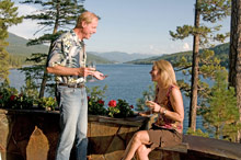 People out on the deck overlooking Swan Lake